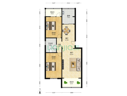 建国大院小区 2室2厅1卫 110平方