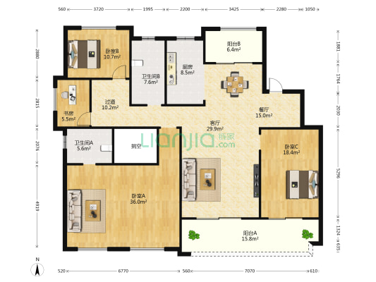 天圣大越府 4室2厅2卫 171平方
