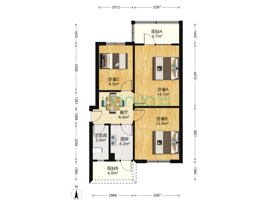 新鸿一区 3室1厅1卫 59平方