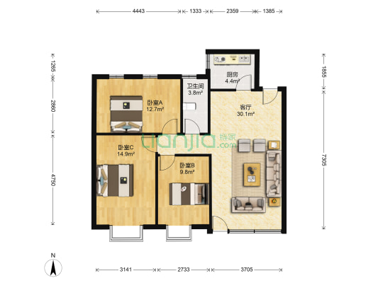 祥景雅居2楼3房带40方平台精装修带实木家私电器 佛山顺德大良北区祥景雅居二手房 佛山链家