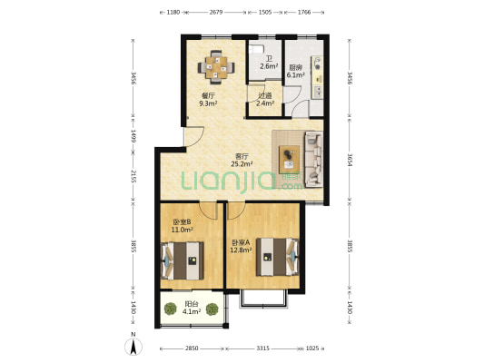 竹韵富苑 2室2厅1卫 95平方