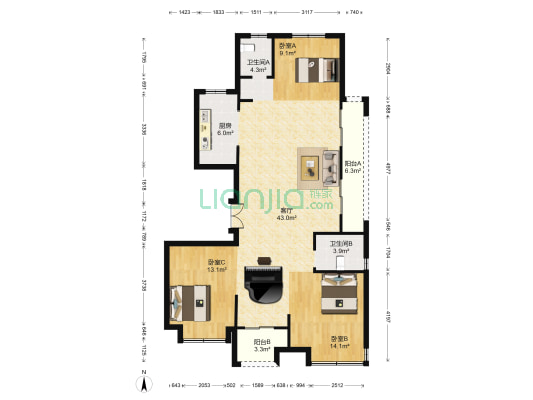 和昌云栖玖著 3室1厅2卫 119平方