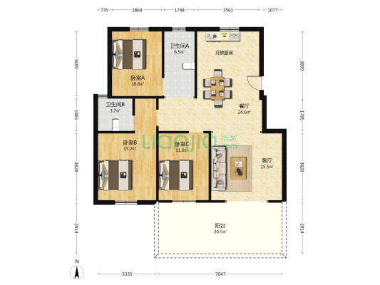 金地名阁 3室2厅2卫 112平方