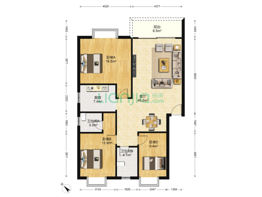 金狮小区狮子组团 3室1厅2卫 117平方