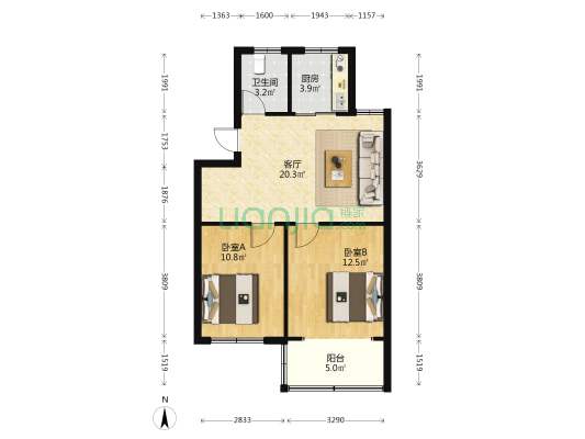 天仙新苑小区 2室1厅1卫 68平方