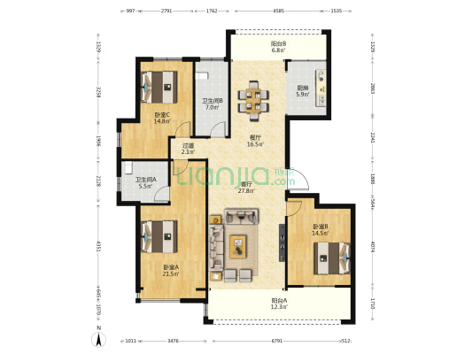 新都丽苑 3室2厅2卫 149平方