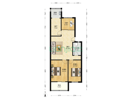 人保财险西安分公司住宅小区 3室2厅1卫 92平方