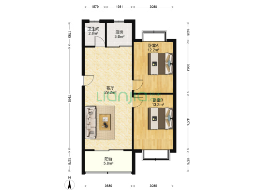 庞中公寓 2室1厅1卫 81平方