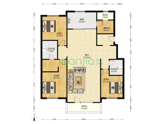 班芙花园 3室1厅2卫 163平方