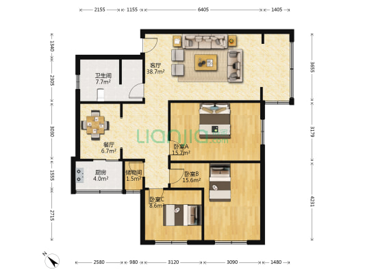 康庄街26号 3室2厅1卫 114平方