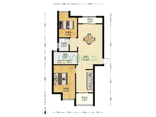 米兰阳光花苑 2室1厅1卫 95平方