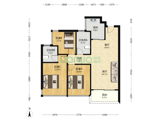保利招商·锦上 3室2厅2卫 96平方