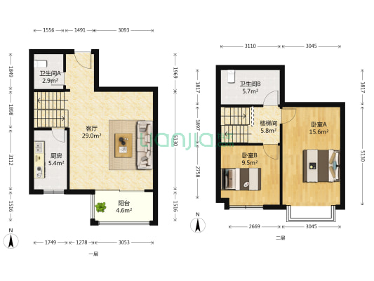 弘通漫城 2室1厅2卫 107平方