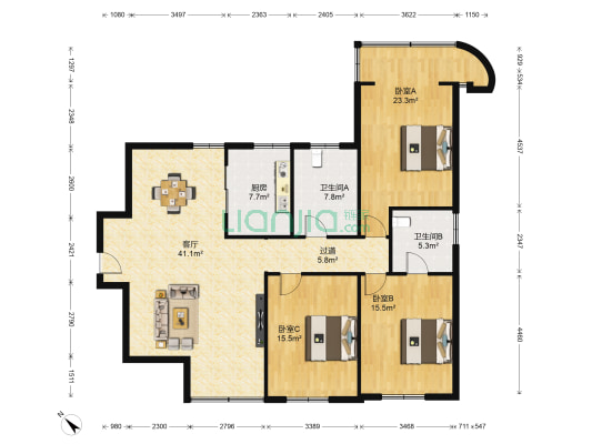 中城广场 3室1厅2卫 138平方