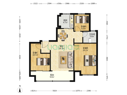 未来之宸 3室1厅1卫 110平方