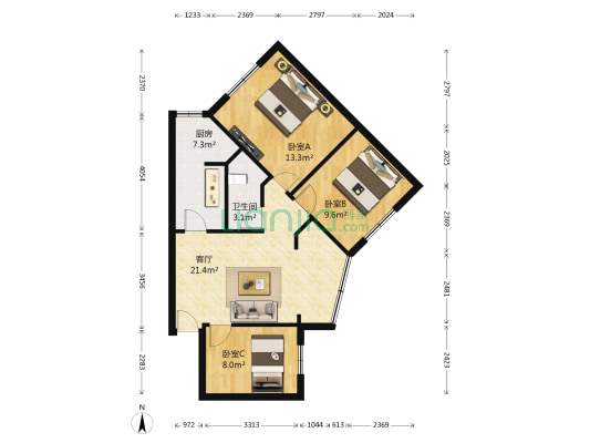 沙子堰西巷6号 3室1厅1卫 74平方