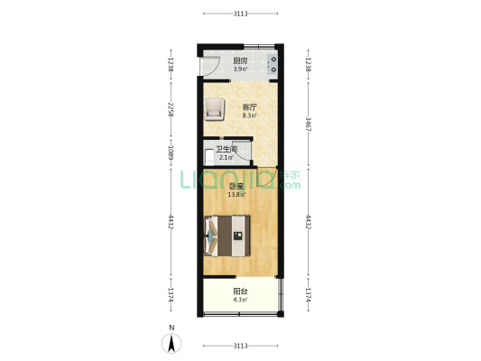 育新街 1室1厅1卫 38平方
