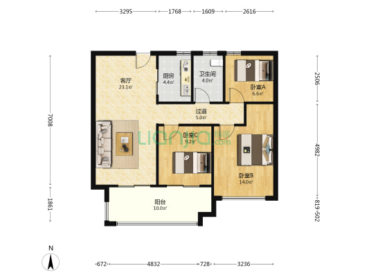 中海橙郡 3室1厅1卫 101平方
