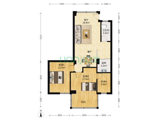 天河路 3室1厅1卫 83平方