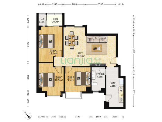颐和上院二期 3室1厅2卫 100平方