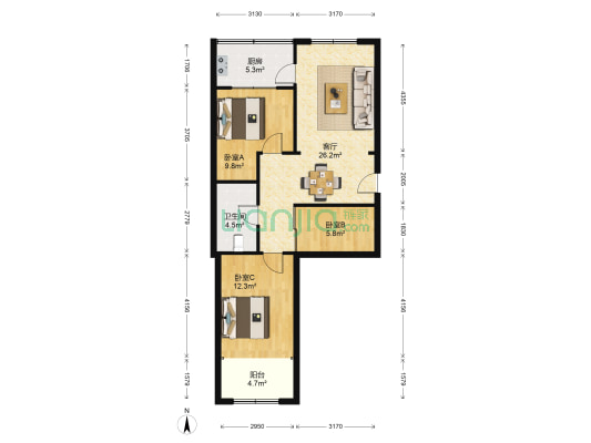 省运输四队家属院 3室1厅1卫 87平方