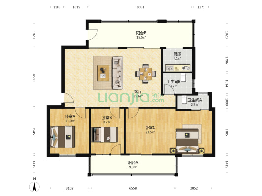 黄埔干休所 3室1厅2卫 112平方