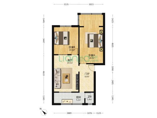 文庙西街1号 2室1厅1卫 66平方