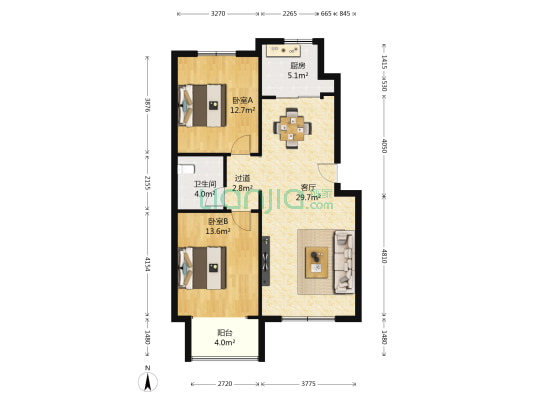 金域蓝湾 2室1厅1卫 104平方