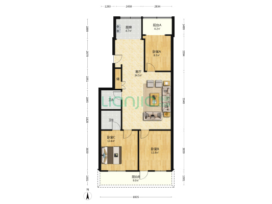 西五东苑 3室1厅2卫 120平方