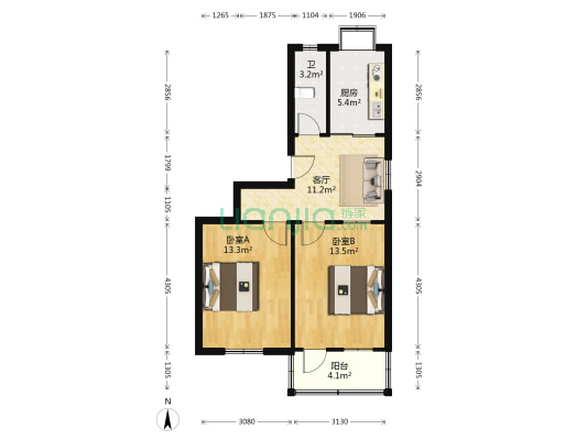 黄河北村 2室1厅1卫 64平方