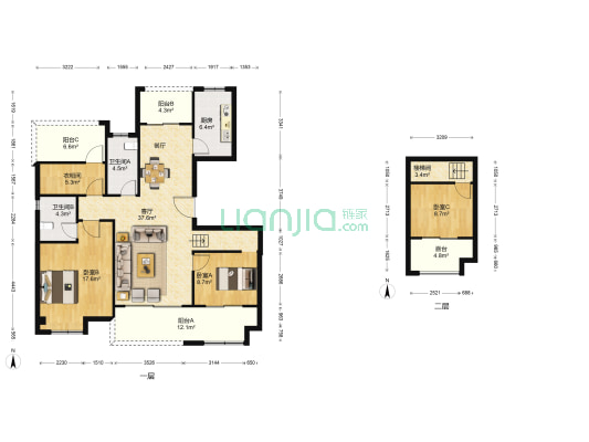 明发峰景苑 3室1厅2卫 146平方