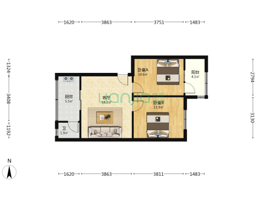 奎光路184号 2室1厅1卫 60平方