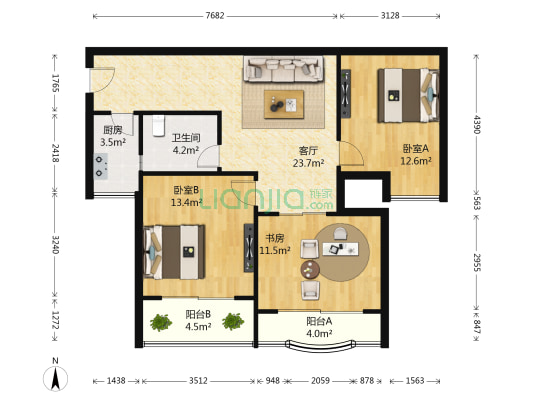 上海星港 3室1厅1卫 102平方