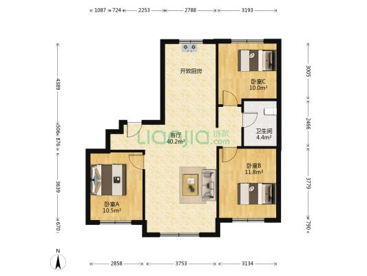锦城 3室1厅1卫 106平方