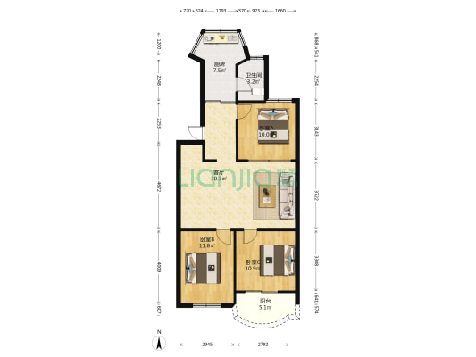 省检察院天骐路单位宿舍 3室1厅1卫 94平方