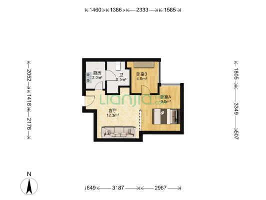 城市经典 2室1厅1卫 39平方