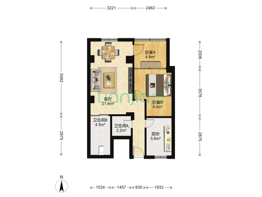 兰州市胜利宾馆家属院 2室1厅2卫 45平方