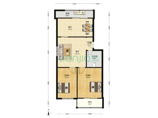 中盈小区 2室2厅1卫 114平方