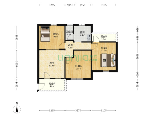 柿巷2号 3室1厅1卫 61平方