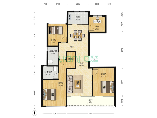 春月锦庐 4室1厅2卫 129平方