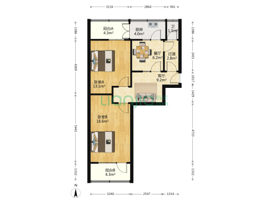 科院路5号 2室2厅1卫 67平方