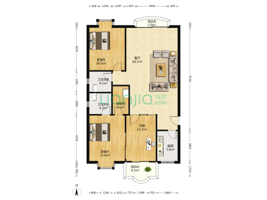 常码头蕾丹妮公寓 3室1厅2卫 127平方