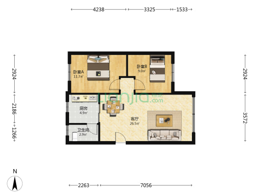 虹桥大厦 2室1厅1卫 71平方