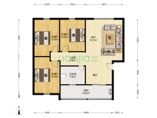 天然气公司新宿舍 3室1厅1卫 116平方