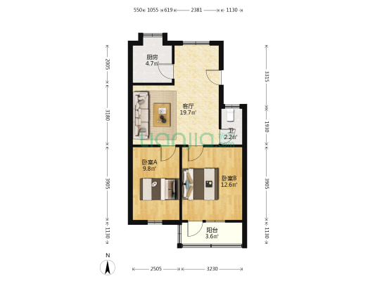 北门新村西巷 2室1厅1卫 61平方