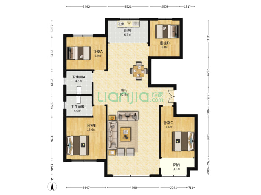 恒联·宝通瑞苑 4室1厅2卫 157平方