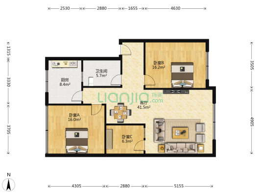 东环路66号 3室1厅1卫 114平方