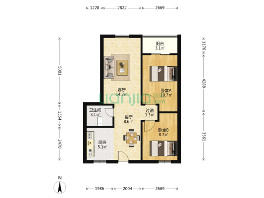 珉华雅苑 2室2厅1卫 71平方