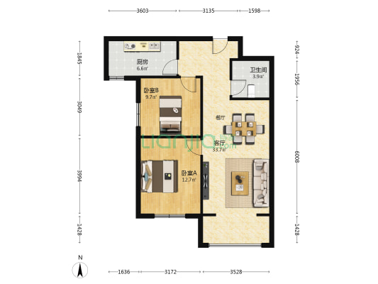傲润天顺祥 2室1厅1卫 95平方