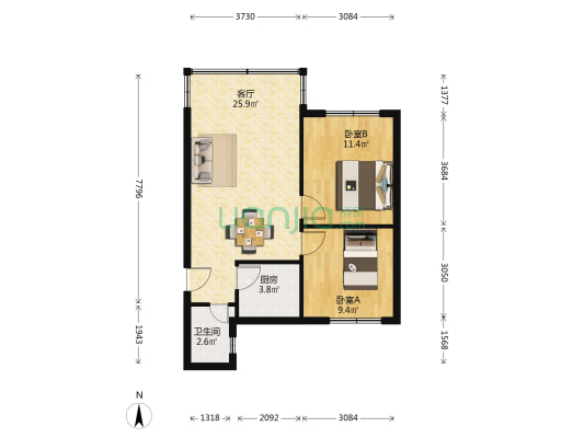 金竹苑4区 2室1厅1卫 74平方